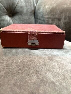 Vintage Red Leather sewing box with Metal Clasp